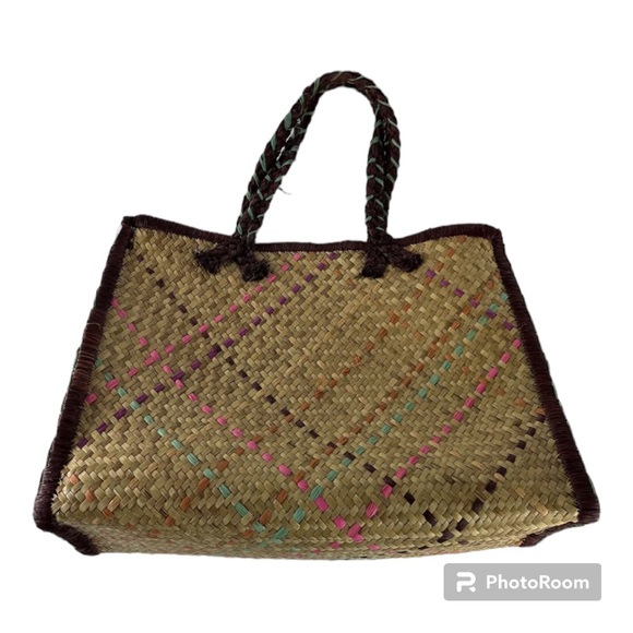 Coldwater Creek Flower Print Straw Woven Wicker Purse Bag - Picture 3 of 9